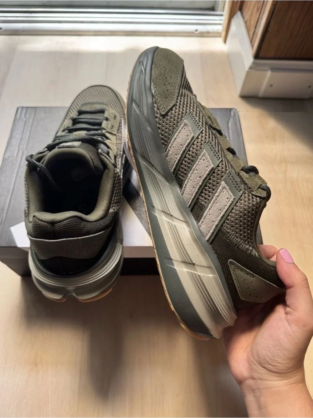 adidas Men’s Olive Gray Mesh Sneakers